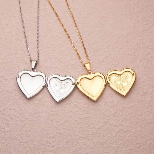 Fashion Locket Necklace, 304 Stainless Steel, with 2 Inch extender chain, Heart, polished, can open and put into something & fashion jewelry & Unisex Inch [