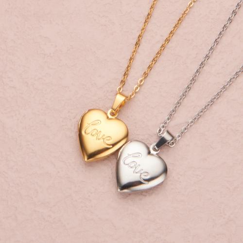 Fashion Locket Necklace, 304 Stainless Steel, with 2 Inch extender chain, Heart, polished, can open and put into something & fashion jewelry & Unisex Inch [