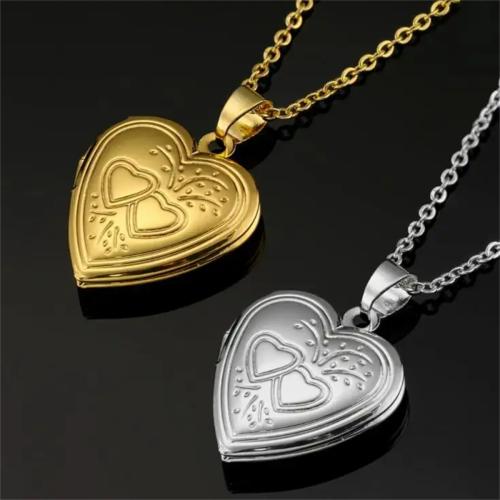 Fashion Locket Necklace, 304 Stainless Steel, with 2 Inch extender chain, Heart, polished, can open and put into something & fashion jewelry & Unisex Inch [