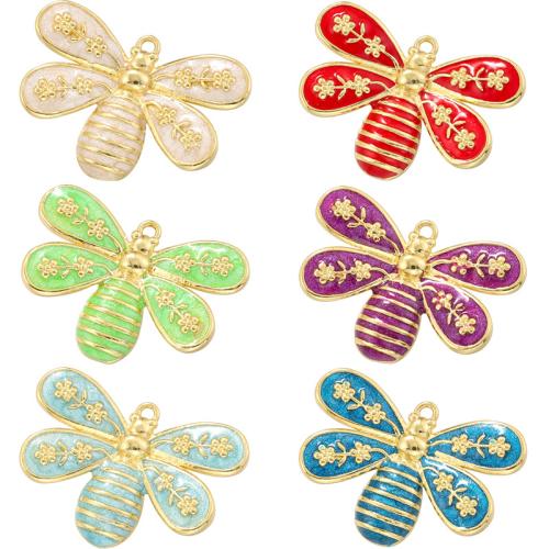 Enamel Brass Pendants, Bee, plated, DIY 