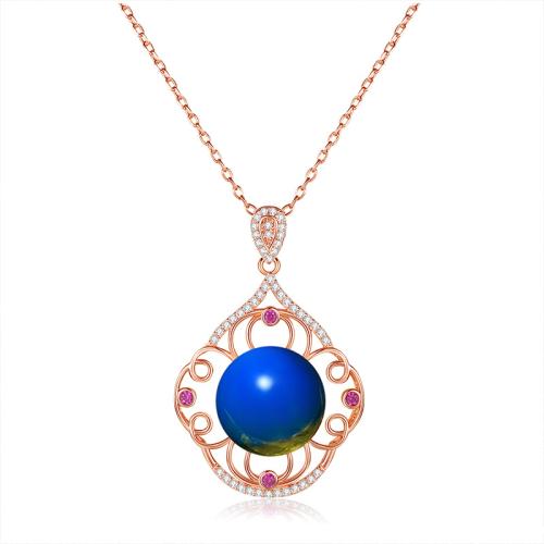 Collier en laiton cubique Zircon Micro Pave, avec Jade artificiel, pavé de micro zircon & pour femme, couleur or rose Environ 45 cm, Vendu par PC