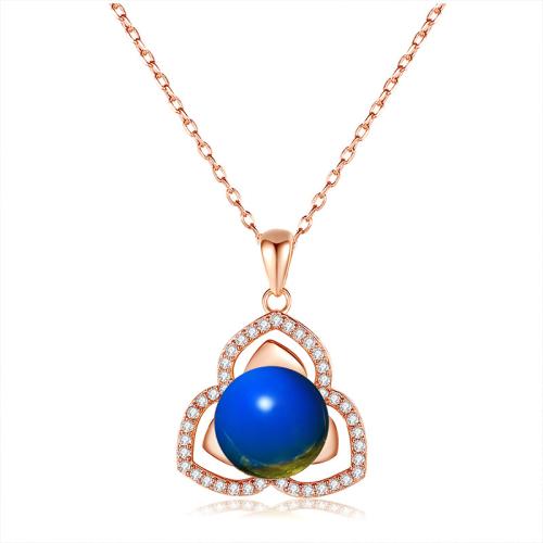 Collier en laiton cubique Zircon Micro Pave, avec Jade artificiel, pavé de micro zircon & pour femme, couleur or rose Environ 45 cm, Vendu par PC