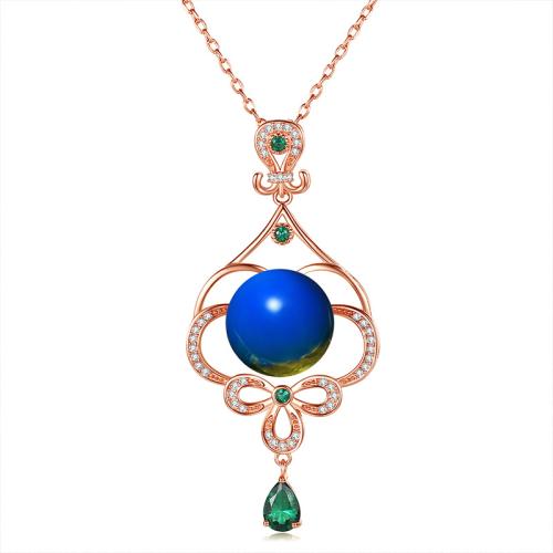 Collier en laiton cubique Zircon Micro Pave, avec Jade artificiel, pavé de micro zircon & pour femme, couleur or rose Environ 45 cm, Vendu par PC