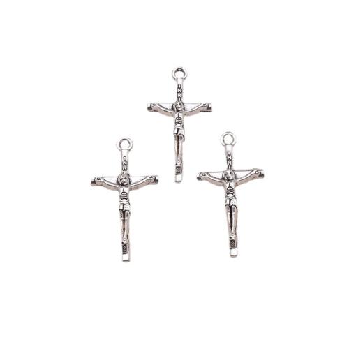 Colgantes de Aleación de Zinc en Forma Cruces, Cruz del crucifijo, chapado en color de plata antigua, Bricolaje, 27x14mm, 100PCs/Bolsa, Vendido por Bolsa