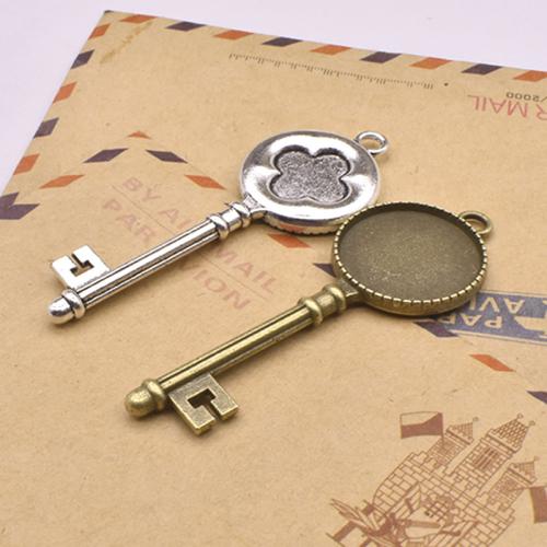 Zinc Alloy Pendant Cabochon Setting, Key, plated, DIY 20mm 