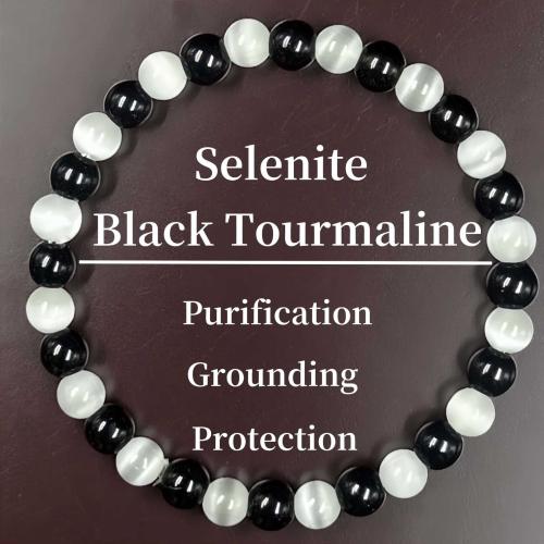 Tourmaline noire bracelet, avec cristal, Rond, fait à la main, Style bohème & unisexe Environ 6.3-7.87 pouce, Vendu par PC[