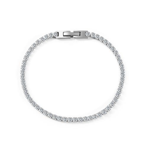 Titanium Steel Bracelet, silver color plated, Unisex & micro pave cubic zirconia 