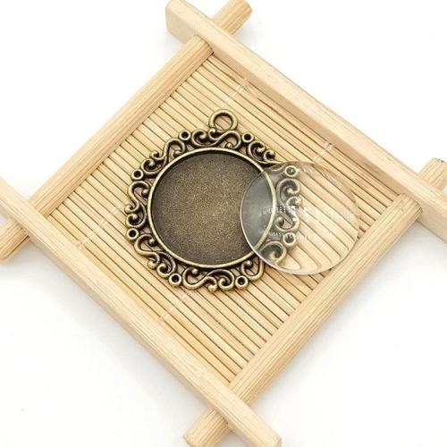 Zinc Alloy Pendant Cabochon Setting, Round, antique bronze color plated, DIY, 25mm 