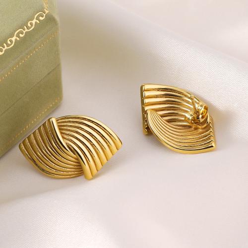 Pendientes de acero Titanium, Partículas de acero, chapado en color dorado, Joyería, dorado, 15x25mm, Vendido por Par[