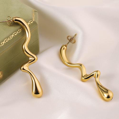 Titanium Steel Earrings, gold color plated, fashion jewelry, golden 