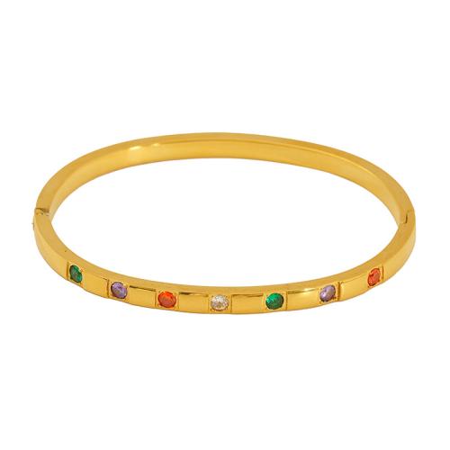 Brazalete del acero inoxidable, acero inoxidable 304, chapado, diferentes estilos para la opción & micro arcilla de zirconia cúbica & para mujer, dorado, Vendido por UD