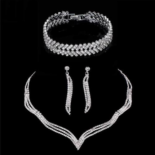 Rhinestone en alliage de zinc bijoux , Placage, styles différents pour le choix & pour femme & avec strass, argent, Vendu par PC