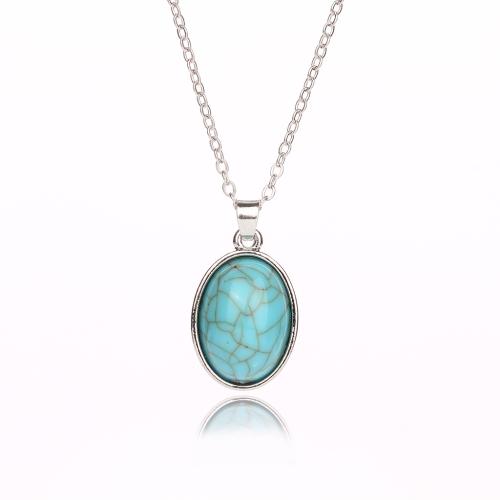 Turquoise Zinc Alloy Necklace, earring & necklace, with turquoise, 2 pieces & for woman, silver color 