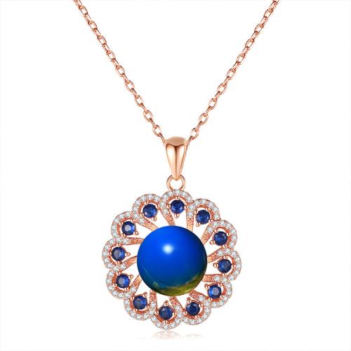 Collier en laiton cubique Zircon Micro Pave, avec Jade artificiel, pavé de micro zircon & pour femme, couleur or rose Environ 45 cm, Vendu par PC