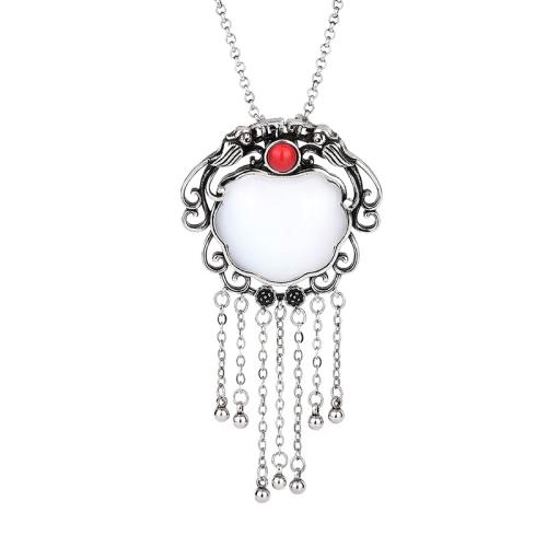 Collier en laiton fait à la main, avec Jade artificiel, bijoux de mode & pour femme, argent Environ 45 cm, Vendu par PC