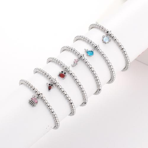 Stainless Steel Charm Bracelet, 304 Stainless Steel & micro pave cubic zirconia & for woman 