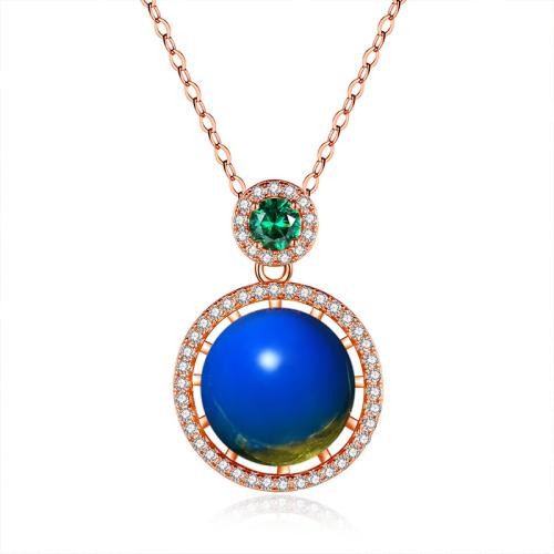 Collier en laiton cubique Zircon Micro Pave, avec Jade artificiel, pavé de micro zircon & pour femme, couleur or rose Environ 45 cm, Vendu par PC