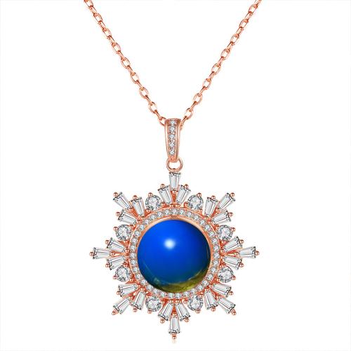 Collier en laiton cubique Zircon Micro Pave, avec Jade artificiel, pavé de micro zircon & pour femme, couleur or rose Environ 45 cm, Vendu par PC