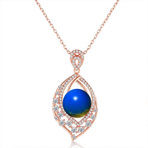 Collier en laiton cubique Zircon Micro Pave, avec Jade artificiel, pavé de micro zircon & pour femme, couleur or rose Environ 45 cm, Vendu par PC