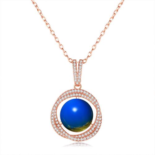 Collier en laiton cubique Zircon Micro Pave, avec Jade artificiel, pavé de micro zircon & pour femme, couleur or rose Environ 45 cm, Vendu par PC