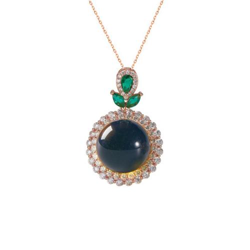 Collier en laiton cubique Zircon Micro Pave, avec Jade artificiel, fait à la main, pavé de micro zircon & pour femme, couleur or rose Environ 45 cm, Vendu par PC