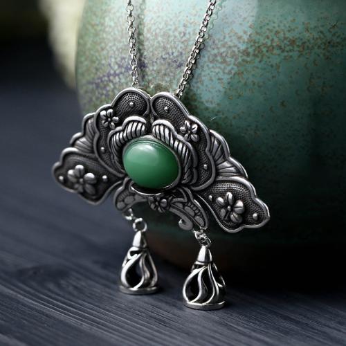 Collier en laiton fait à la main, avec Jade artificiel, bijoux de mode & pour femme, argent Environ 45 cm, Vendu par PC