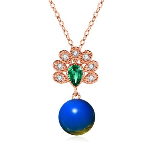 Collier en laiton cubique Zircon Micro Pave, avec Jade artificiel, pavé de micro zircon & pour femme, couleur or rose Environ 45 cm, Vendu par PC