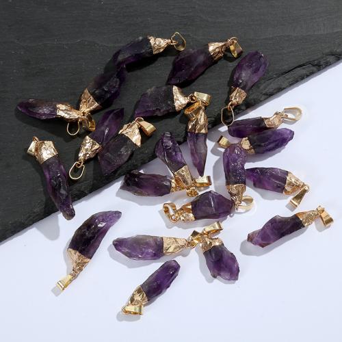 Amethyst Anhänger Februar Birthstone, Unregelmäßige, goldfarben plattiert, DIY, violett, 19x36mm, verkauft von PC[