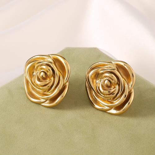 Titanium Steel Earrings, Flower, gold color plated, fashion jewelry, golden 