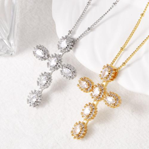 Collier en laiton cubique Zircon Micro Pave, avec 5cm chaînes de rallonge, croix, Placage, bijoux de mode & pavé de micro zircon, plus de couleurs à choisir cm, Vendu par PC