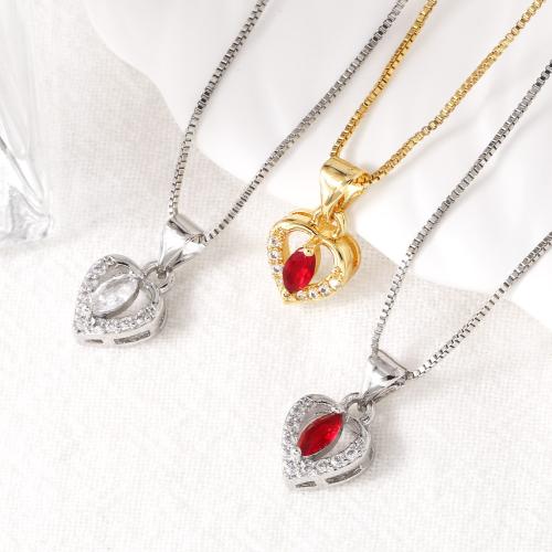 Collier en laiton cubique Zircon Micro Pave, avec 5cm chaînes de rallonge, coeur, Placage, bijoux de mode & pavé de micro zircon, plus de couleurs à choisir cm, Vendu par PC