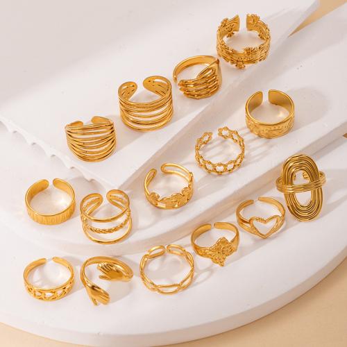 Edelstahl Fingerring, 304 Edelstahl, plattiert, Modeschmuck & verschiedene Stile für Wahl & für Frau, goldfarben, verkauft von PC