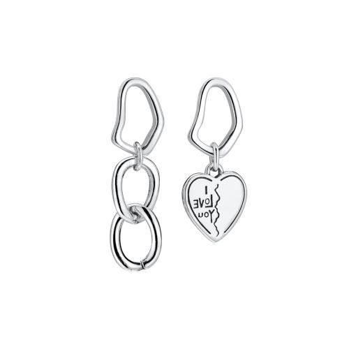 Asymmetric Earrings, 925 Sterling Silver, for woman, original color, Triannular about 2CM, cardioid about 2.5CM 