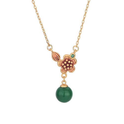 Collier en laiton fait à la main, avec Jade artificiel, bijoux de mode & pour femme, doré Environ 45 cm, Vendu par PC