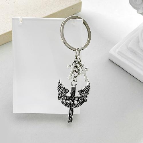 Zink-Legierung Schlüsselanhänger Schmuck, Zinklegierung, Kreuz, antik silberfarben plattiert, 10PCs/Tasche, verkauft von Tasche