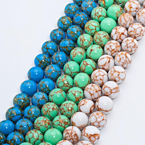 Gold Vein Turquoise Beads, Round, natural & DIY Approx 1mm Approx 15.8 Inch [