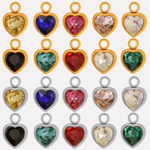 Pendentifs en acier inoxydable strass, Acier inoxydable 304, avec Perceuse à eau en verre, coeur, Placage ionique sous vide, DIY, plus de couleurs à choisir Environ 1.7mm Vendu par sac