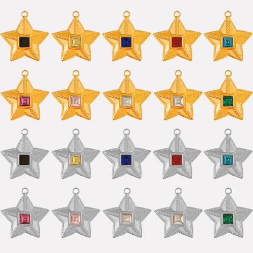 Pendentifs en acier inoxydable strass, Acier inoxydable 304, avec Perceuse à eau en verre, étoile, Placage ionique sous vide, DIY, plus de couleurs à choisir Environ 2.2mm Vendu par sac