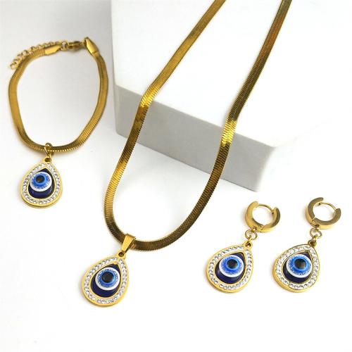 Evil Eye Schmuck-Set, 304 Edelstahl, mit Harz, 18K vergoldet, drei Stücke & für Frau & mit Strass, verkauft von setzen