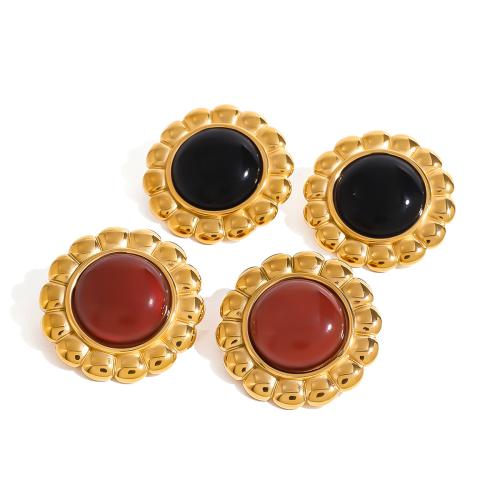 Boucles d'oreilles de Agate , Acier inoxydable 304, avec Agate, Placage, bijoux de mode & styles différents pour le choix & pour femme, doré, Vendu par paire