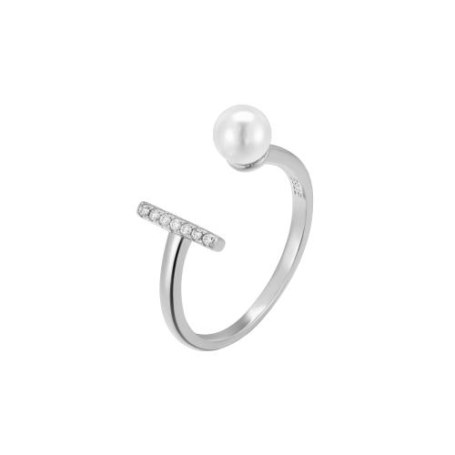 Anillo de dedo Zirconia Micro Pave Sterling Silver Cubic, plata de ley 925, con Perlas plásticas, micro arcilla de zirconia cúbica & para mujer, más colores para la opción, Vendido por UD