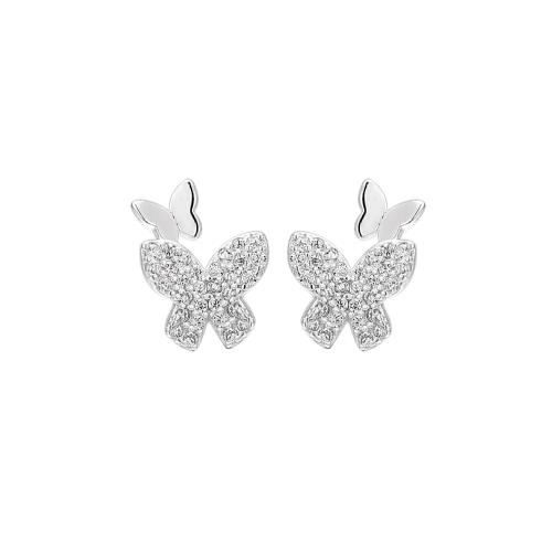 Silver Earring Zircon pavent Sterling, argent sterling 925, papillon, pavé de micro zircon & pour femme, argent Vendu par paire