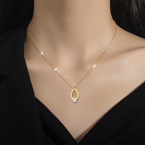 Collar de la joyería de titanio, Partículas de acero, Recubrimiento iónico al vacío, micro arcilla de zirconia cúbica & para mujer, dorado, longitud:aproximado 21-50 cm, Vendido por UD