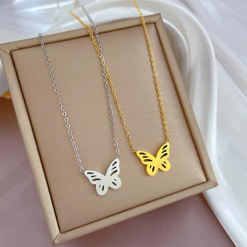 Titanium Steel Jewelry Necklace, Butterfly, Vacuum Ion Plating, for woman Approx 21-50 cm 