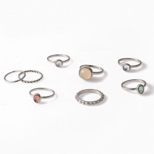 Zink-Legierung Ring Set, Zinklegierung, mit Edelstein, plattiert, 8 Stück & Modeschmuck & für Frau, keine, verkauft von setzen