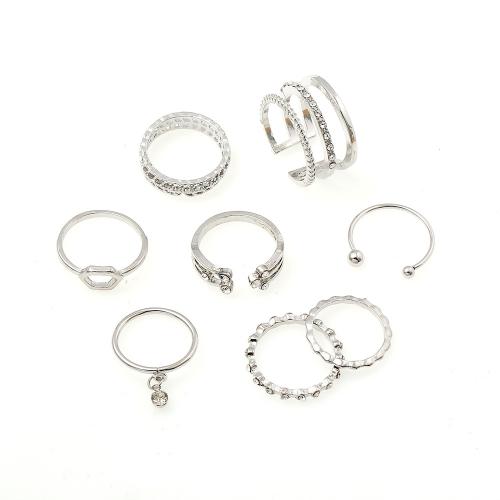 Zink-Legierung Ring Set, Zinklegierung, plattiert, 8 Stück & für Frau & mit Strass, keine, verkauft von setzen