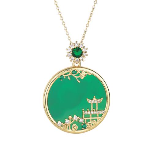 Cubic Zircon Micro Pave Brass Necklace, with Synthetic Jade, vintage & micro pave cubic zirconia & for woman, golden Approx 45 cm [