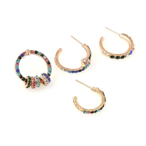 Zinc alliage strass Stud Earring, alliage de zinc, Placage, 4 pièces & pour femme & avec strass, doré, Vendu par fixé