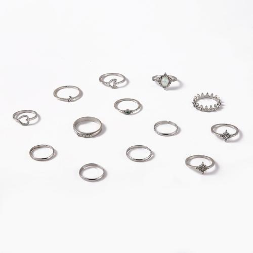 Zink-Legierung Ring Set, Zinklegierung, mit Edelstein, plattiert, 13 Stück & für Frau & mit Strass, keine, verkauft von setzen