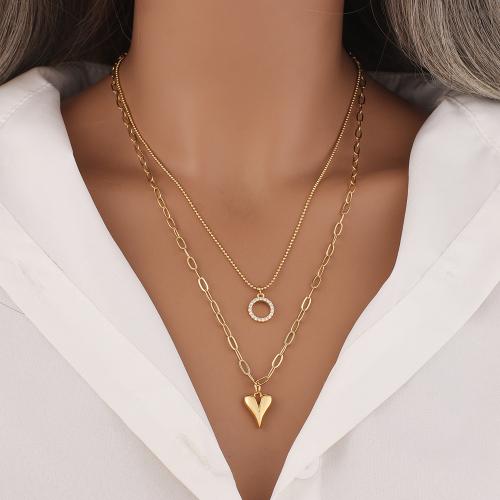 Collier en laiton fait à la main, coeur, Placage de couleur d'or, Double couche & pour femme, protéger l'environnement, sans nickel, plomb et cadmium cm, Vendu par PC